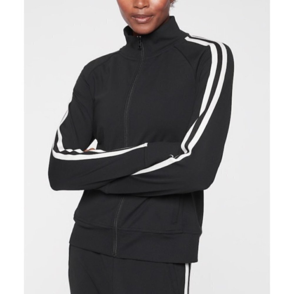 Athleta Circa Track Jacket Black White Full Zip XS - Picture 1 of 8